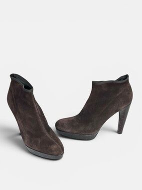 Stuart Weitzman Sockemup Platform Bootie High Heels Cola Brown Suede US 7,5
